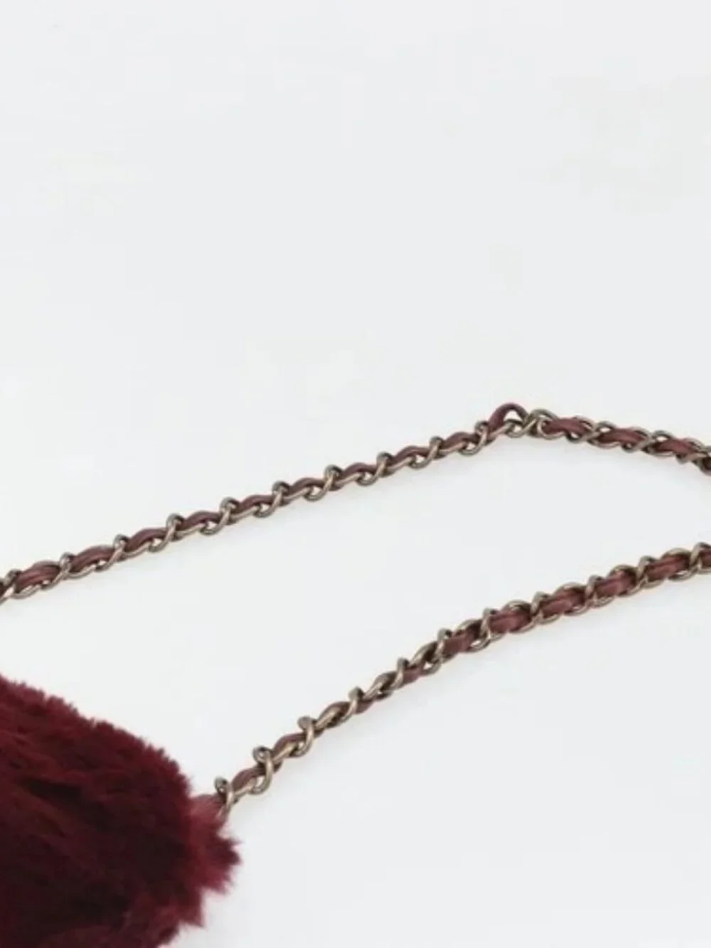 CHANEL Chain Shoulder Bag Fur Red CC Auth BA13649V
